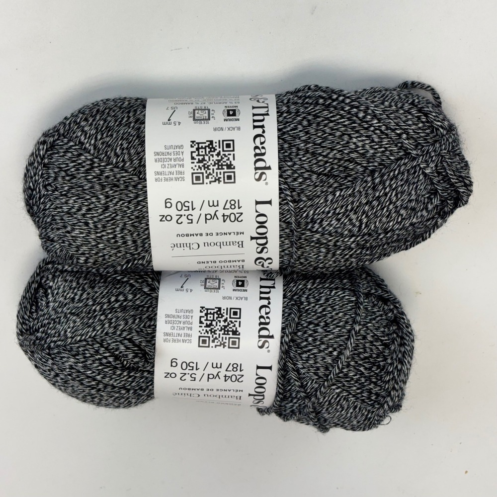Loops &‎ Threads Yarn Heathered Bamboo 2 Skeins Black Noir 5.2oz Medium 4 Marled